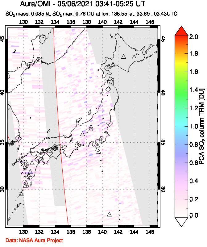 A sulfur dioxide image over Japan on May 06, 2021.