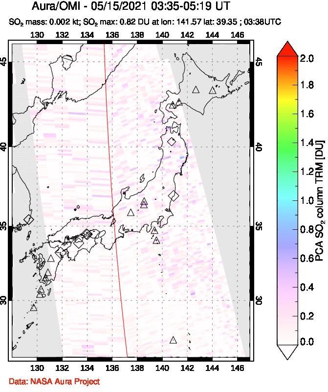 A sulfur dioxide image over Japan on May 15, 2021.