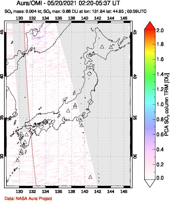 A sulfur dioxide image over Japan on May 20, 2021.