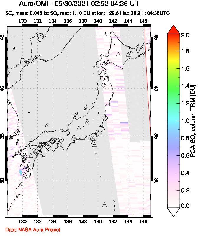 A sulfur dioxide image over Japan on May 30, 2021.