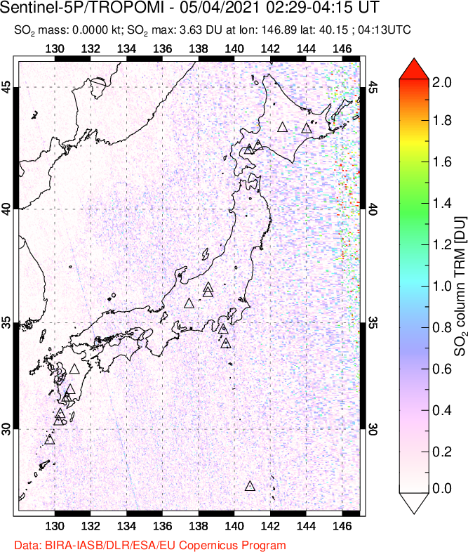 A sulfur dioxide image over Japan on May 04, 2021.