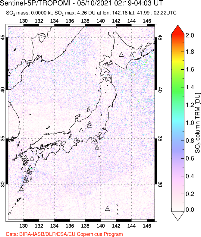 A sulfur dioxide image over Japan on May 10, 2021.