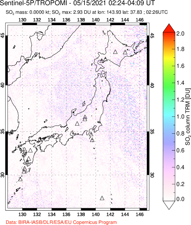 A sulfur dioxide image over Japan on May 15, 2021.