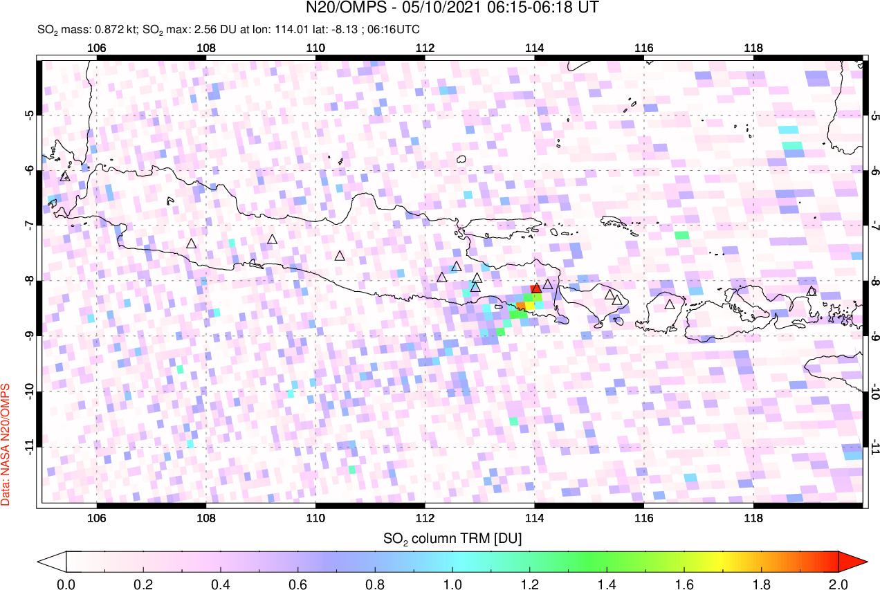 A sulfur dioxide image over Java, Indonesia on May 10, 2021.