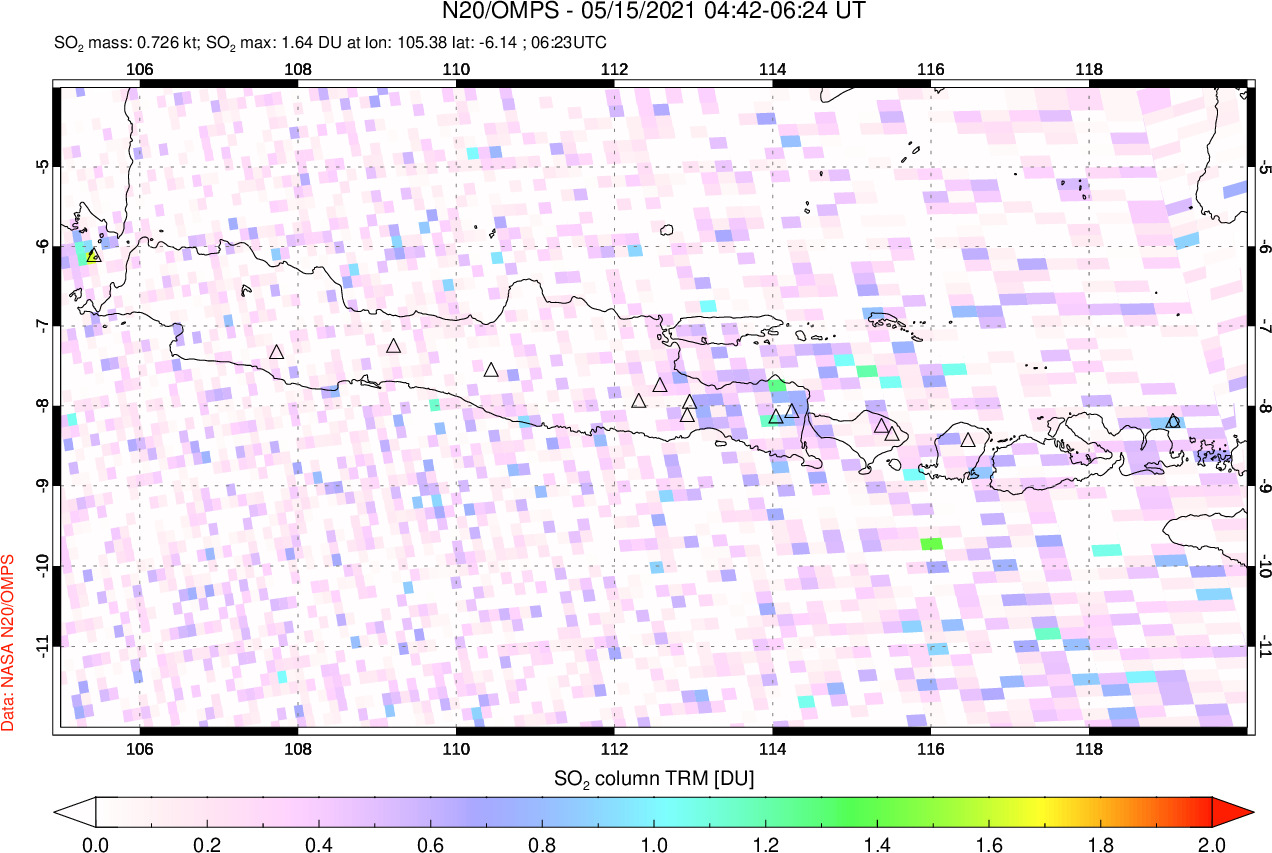 A sulfur dioxide image over Java, Indonesia on May 15, 2021.