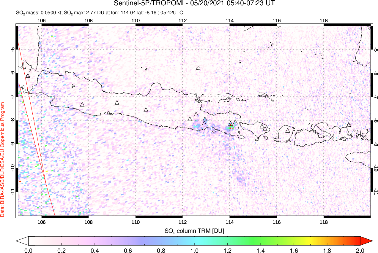 A sulfur dioxide image over Java, Indonesia on May 20, 2021.