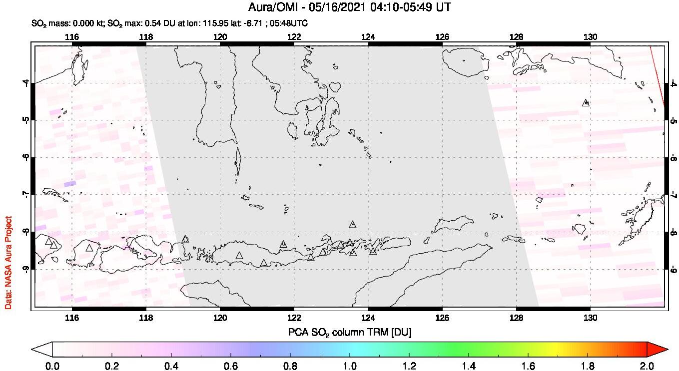 A sulfur dioxide image over Lesser Sunda Islands, Indonesia on May 16, 2021.