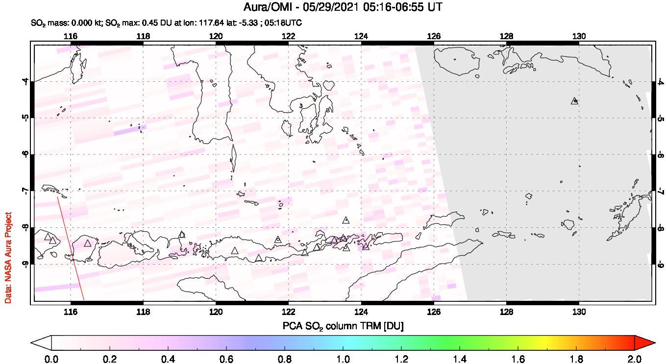 A sulfur dioxide image over Lesser Sunda Islands, Indonesia on May 29, 2021.