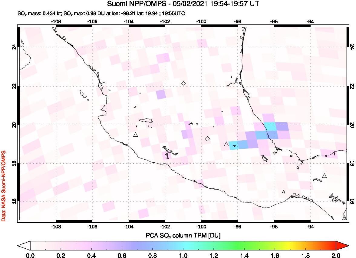 A sulfur dioxide image over Mexico on May 02, 2021.