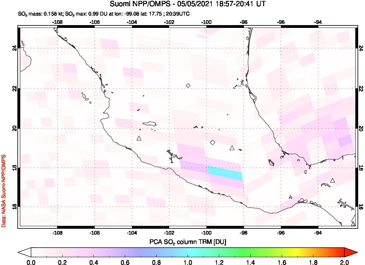 A sulfur dioxide image over Mexico on May 05, 2021.