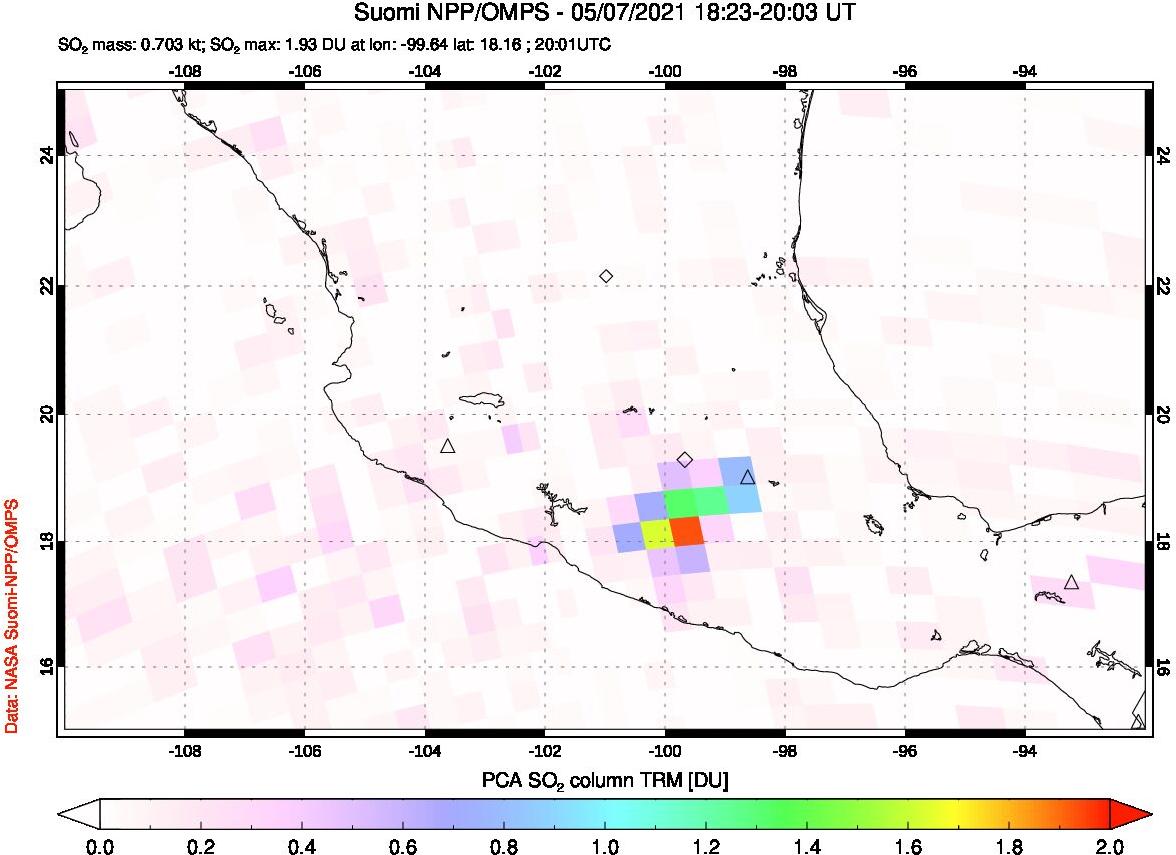 A sulfur dioxide image over Mexico on May 07, 2021.