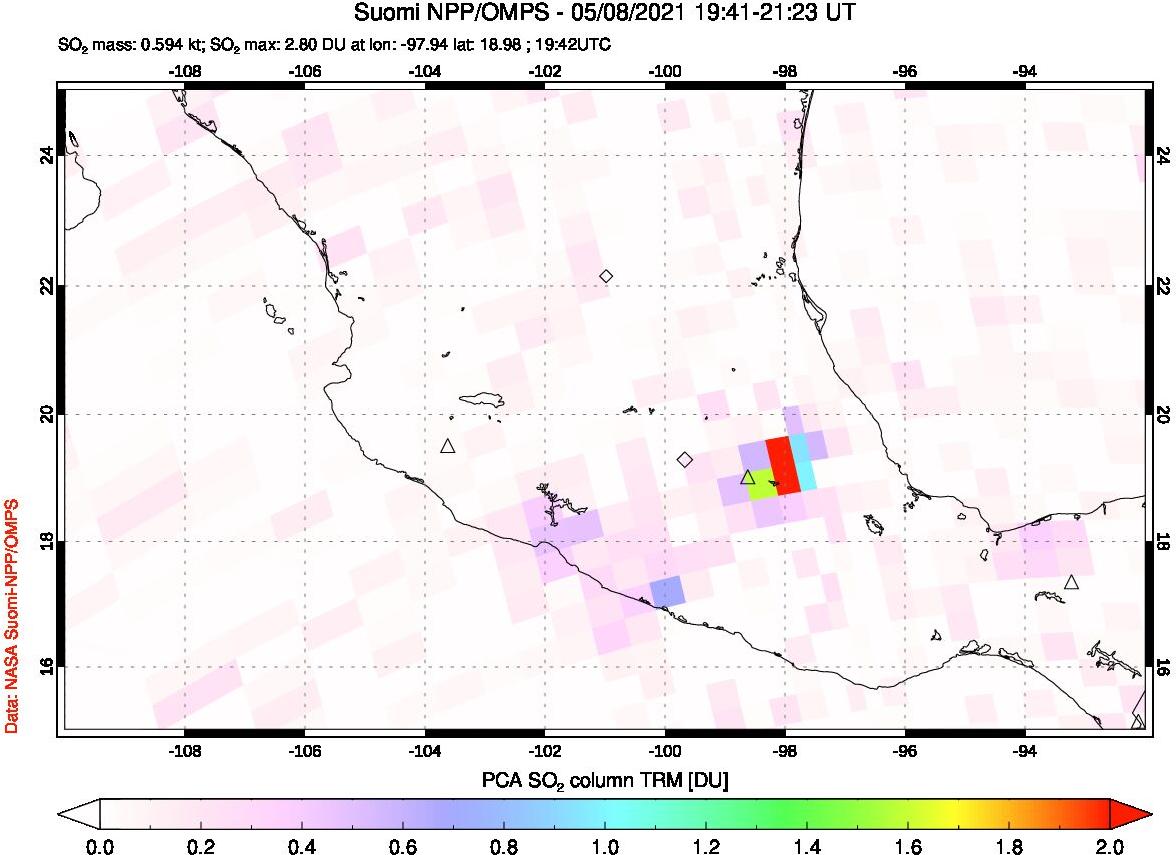 A sulfur dioxide image over Mexico on May 08, 2021.