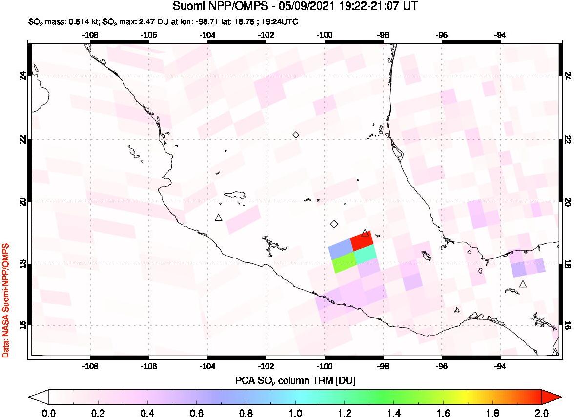 A sulfur dioxide image over Mexico on May 09, 2021.