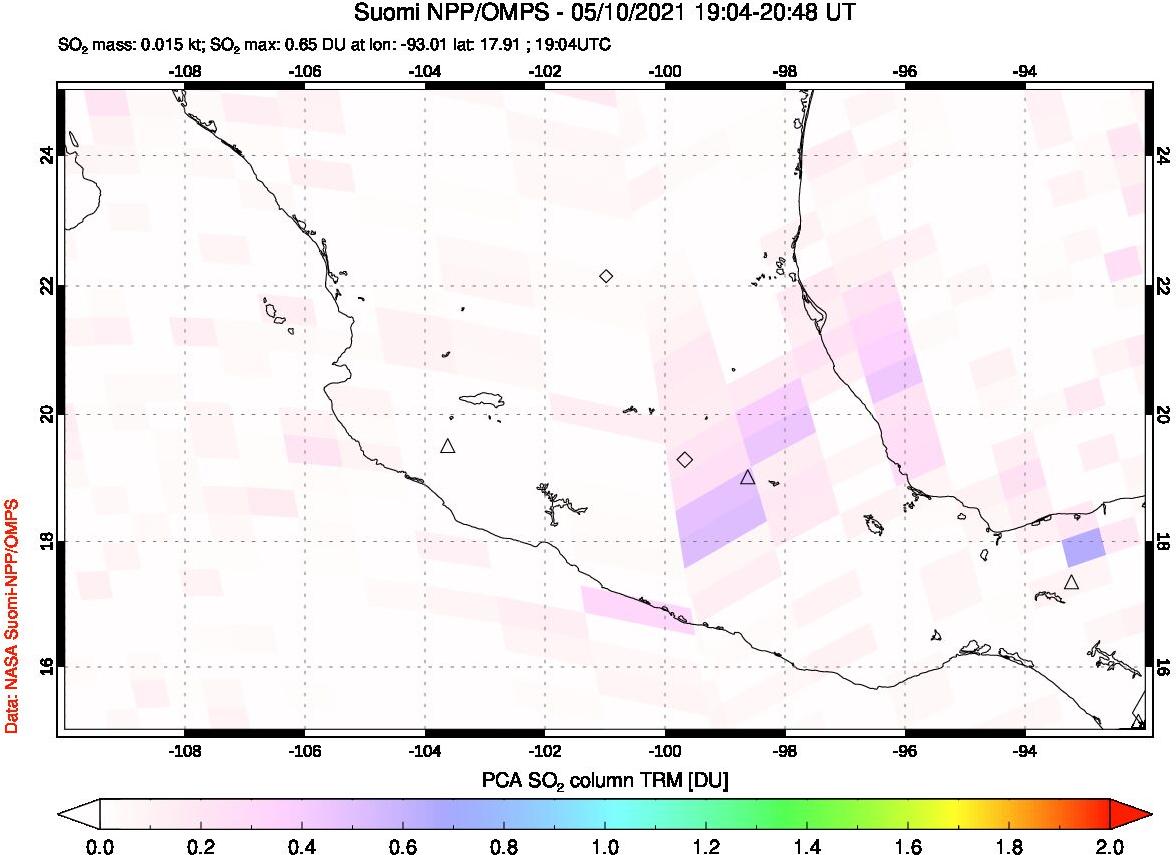 A sulfur dioxide image over Mexico on May 10, 2021.