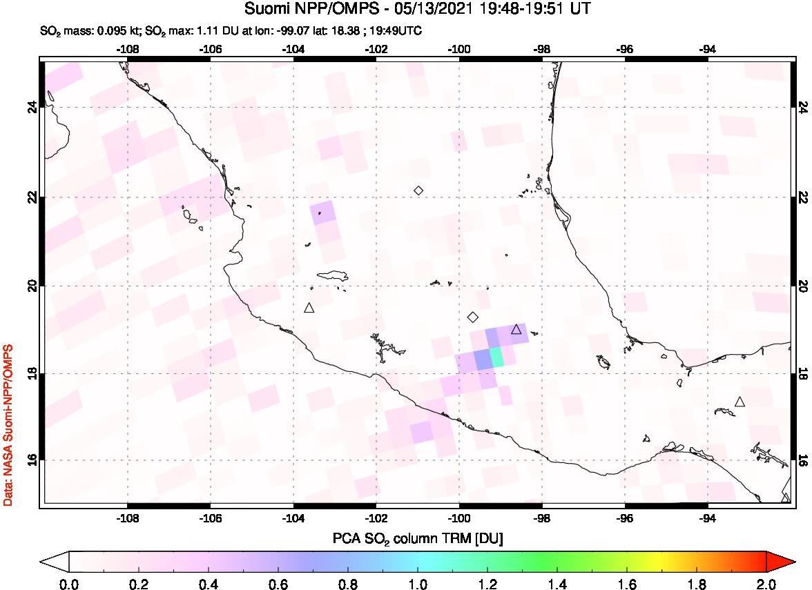 A sulfur dioxide image over Mexico on May 13, 2021.