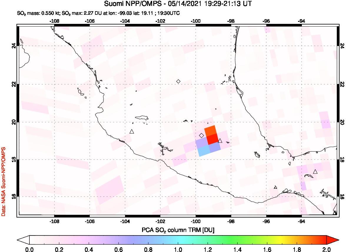 A sulfur dioxide image over Mexico on May 14, 2021.
