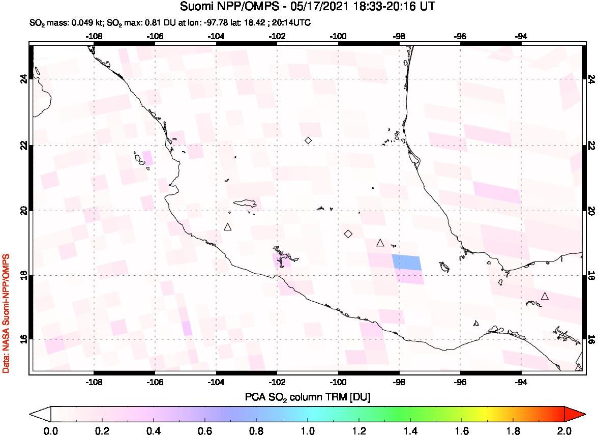 A sulfur dioxide image over Mexico on May 17, 2021.