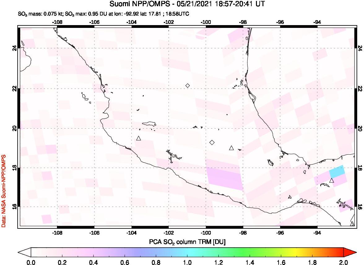 A sulfur dioxide image over Mexico on May 21, 2021.