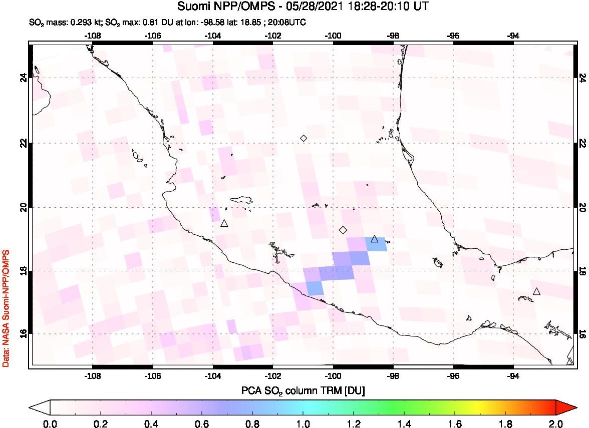 A sulfur dioxide image over Mexico on May 28, 2021.