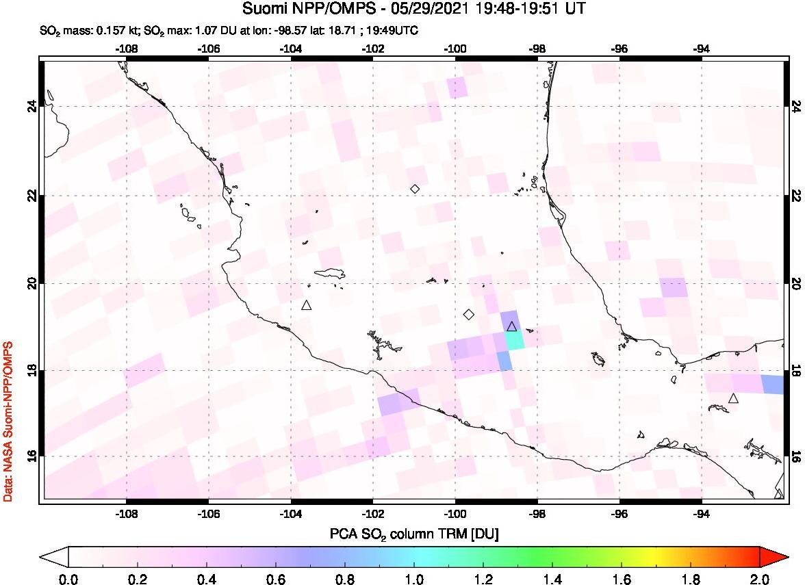 A sulfur dioxide image over Mexico on May 29, 2021.