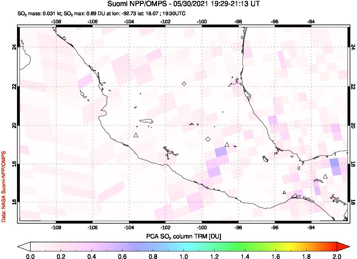 A sulfur dioxide image over Mexico on May 30, 2021.