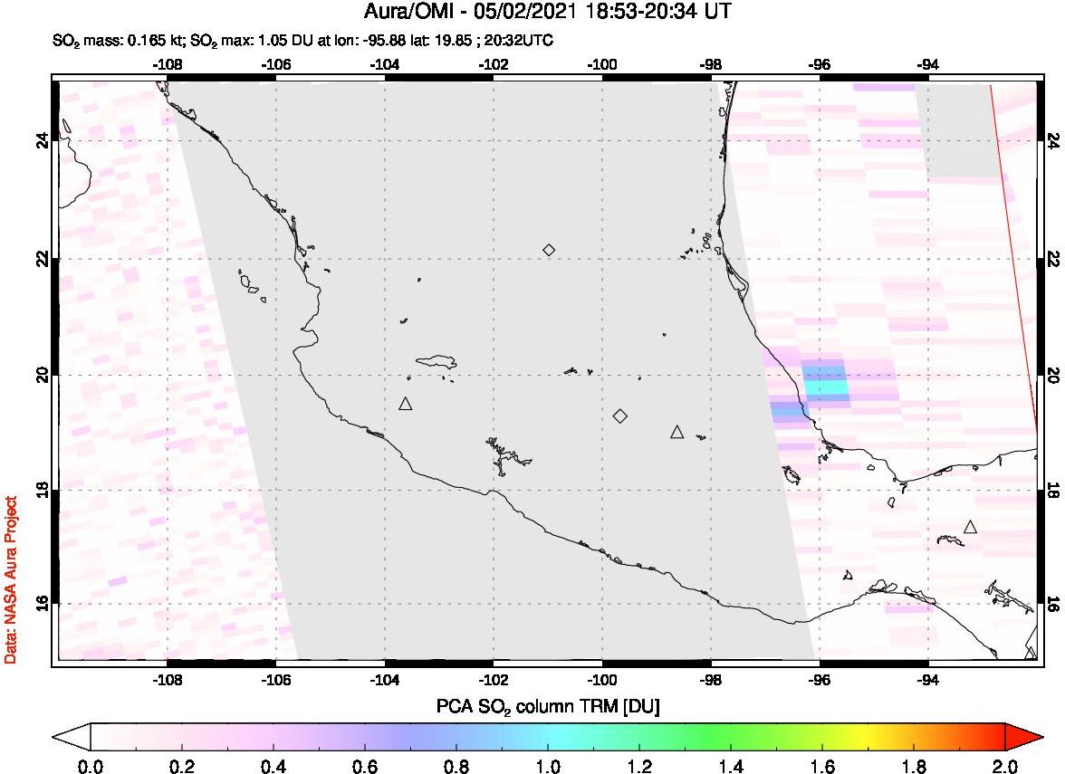 A sulfur dioxide image over Mexico on May 02, 2021.