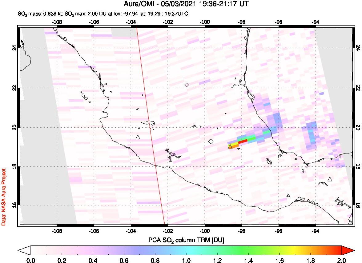 A sulfur dioxide image over Mexico on May 03, 2021.