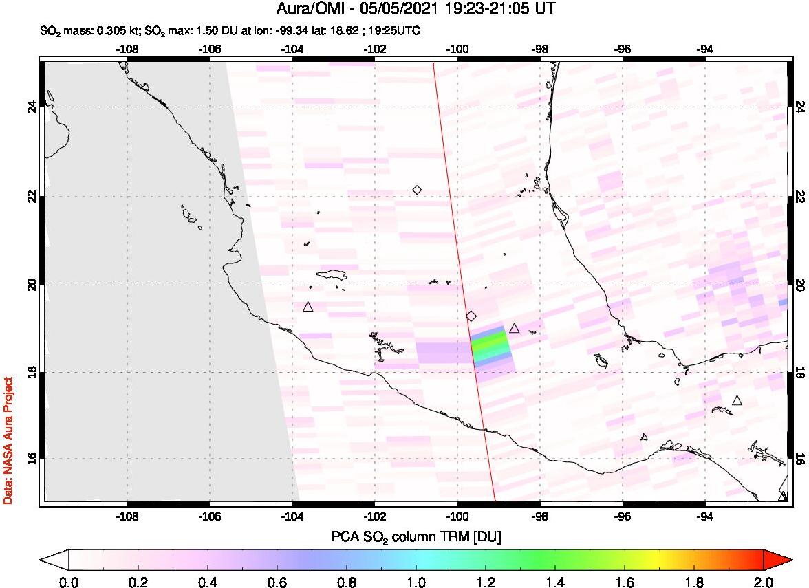 A sulfur dioxide image over Mexico on May 05, 2021.