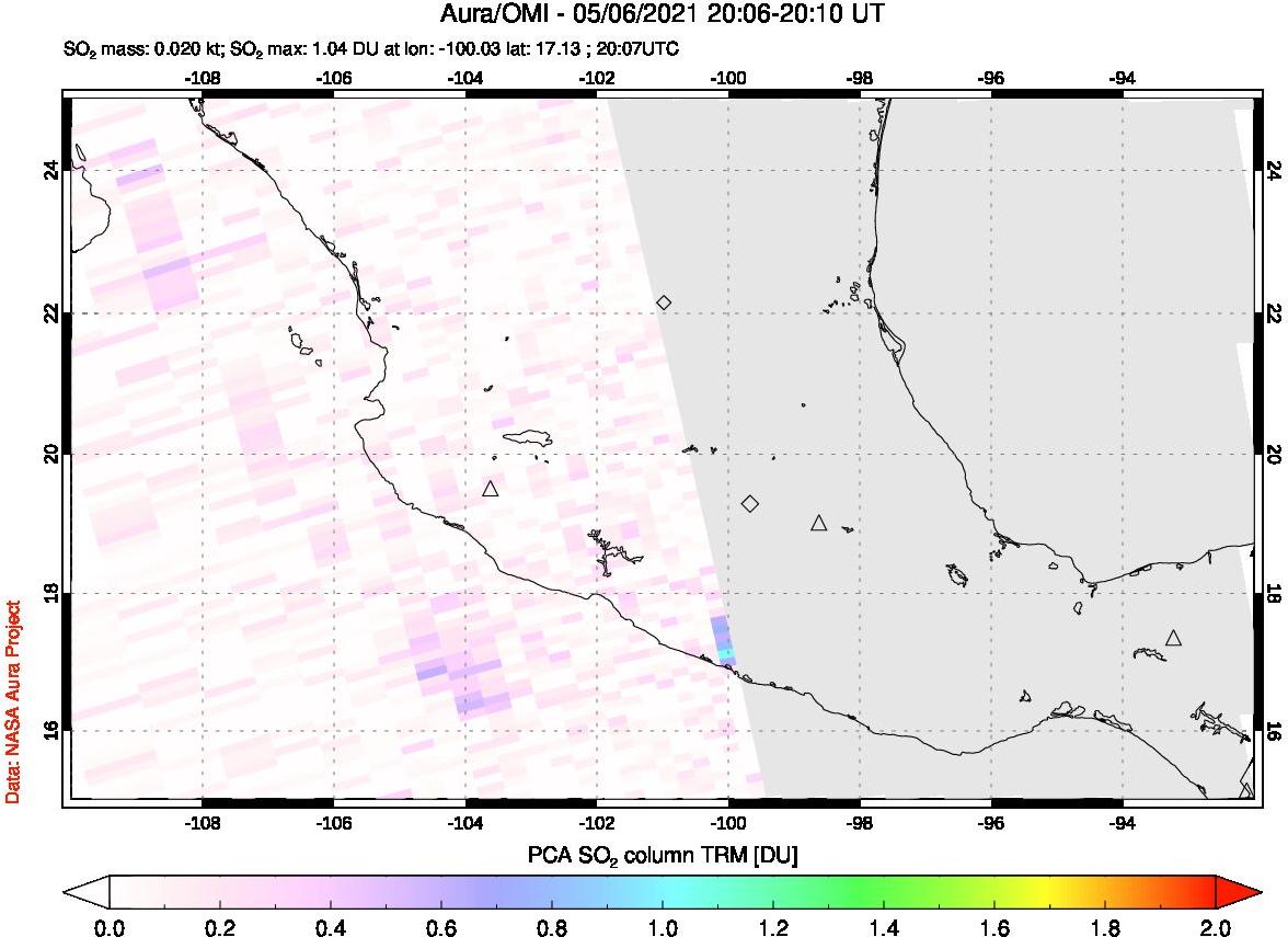 A sulfur dioxide image over Mexico on May 06, 2021.