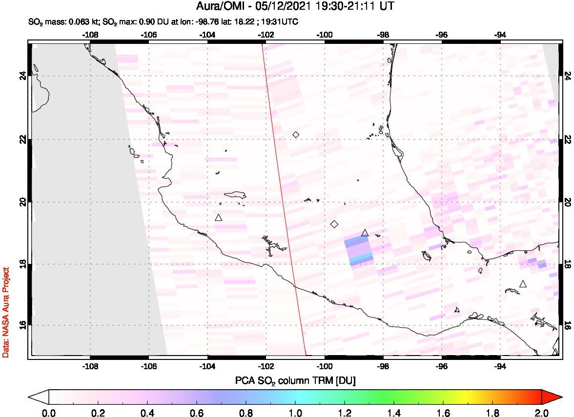 A sulfur dioxide image over Mexico on May 12, 2021.
