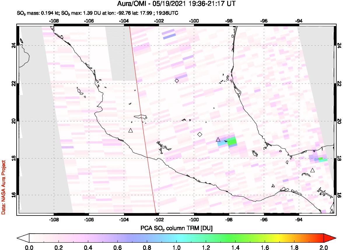 A sulfur dioxide image over Mexico on May 19, 2021.