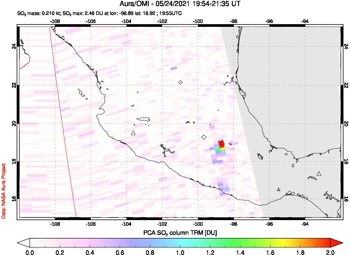A sulfur dioxide image over Mexico on May 24, 2021.