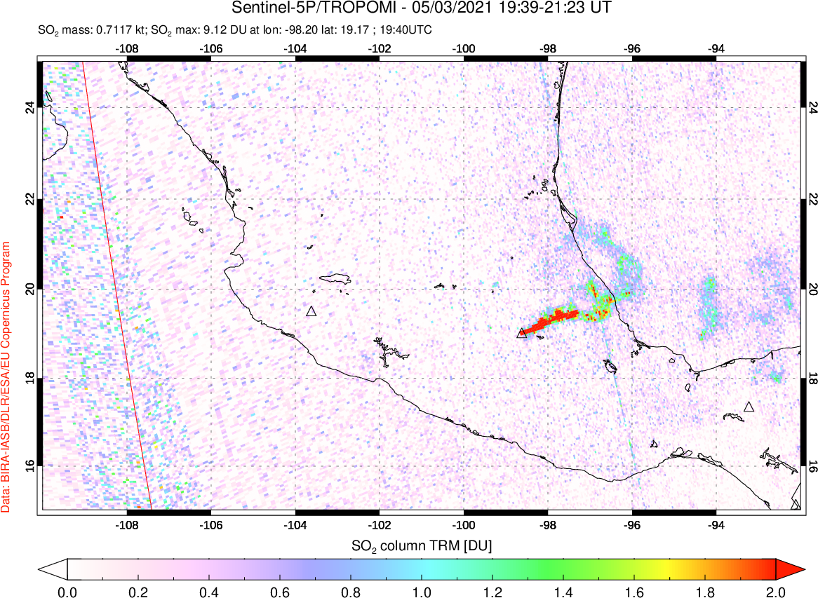 A sulfur dioxide image over Mexico on May 03, 2021.