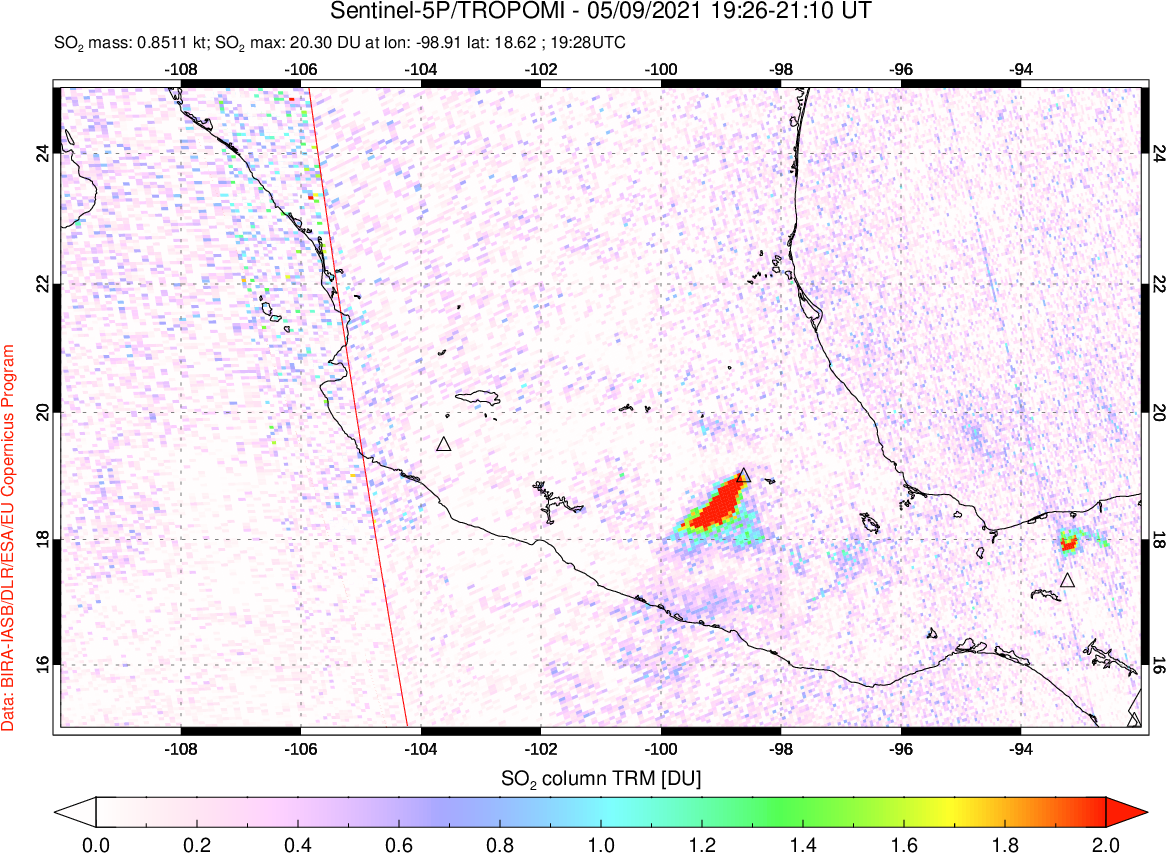 A sulfur dioxide image over Mexico on May 09, 2021.