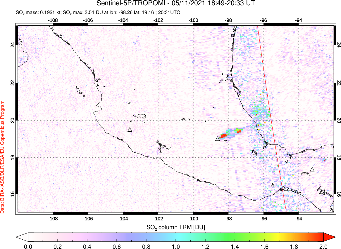 A sulfur dioxide image over Mexico on May 11, 2021.