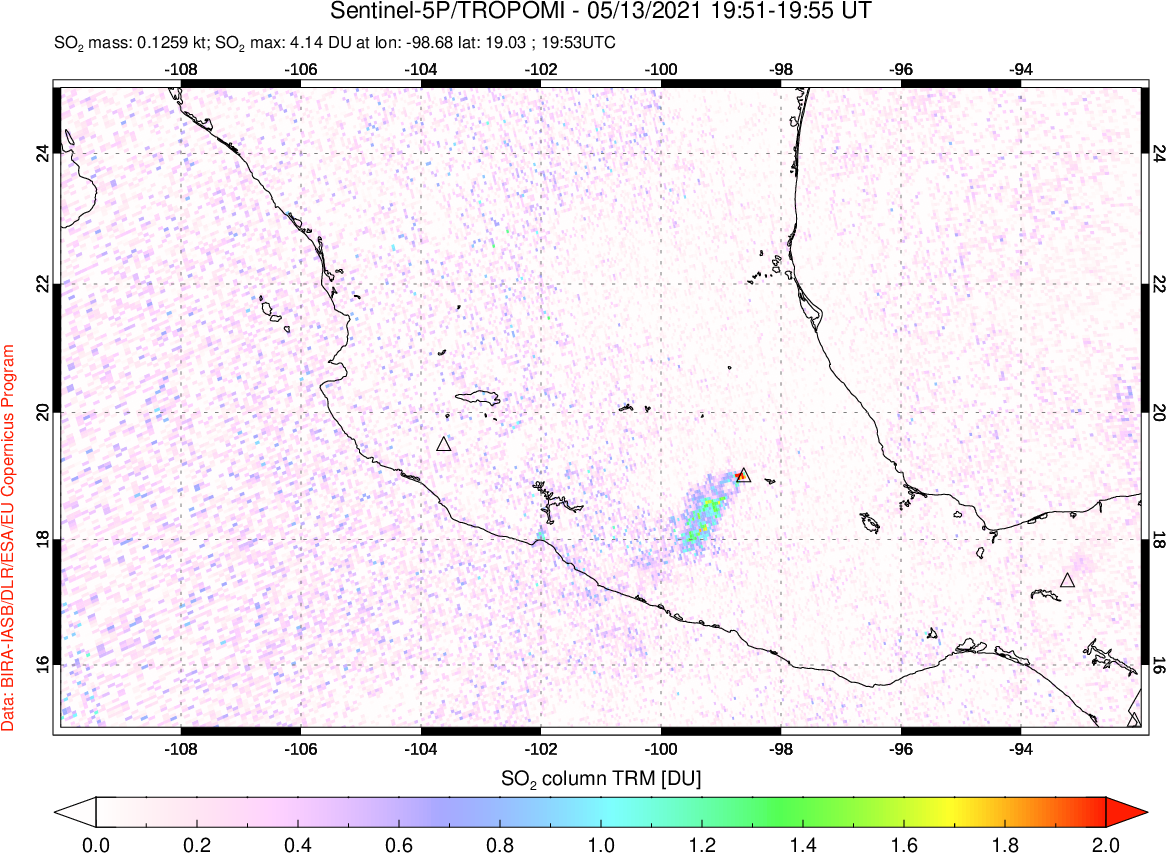 A sulfur dioxide image over Mexico on May 13, 2021.