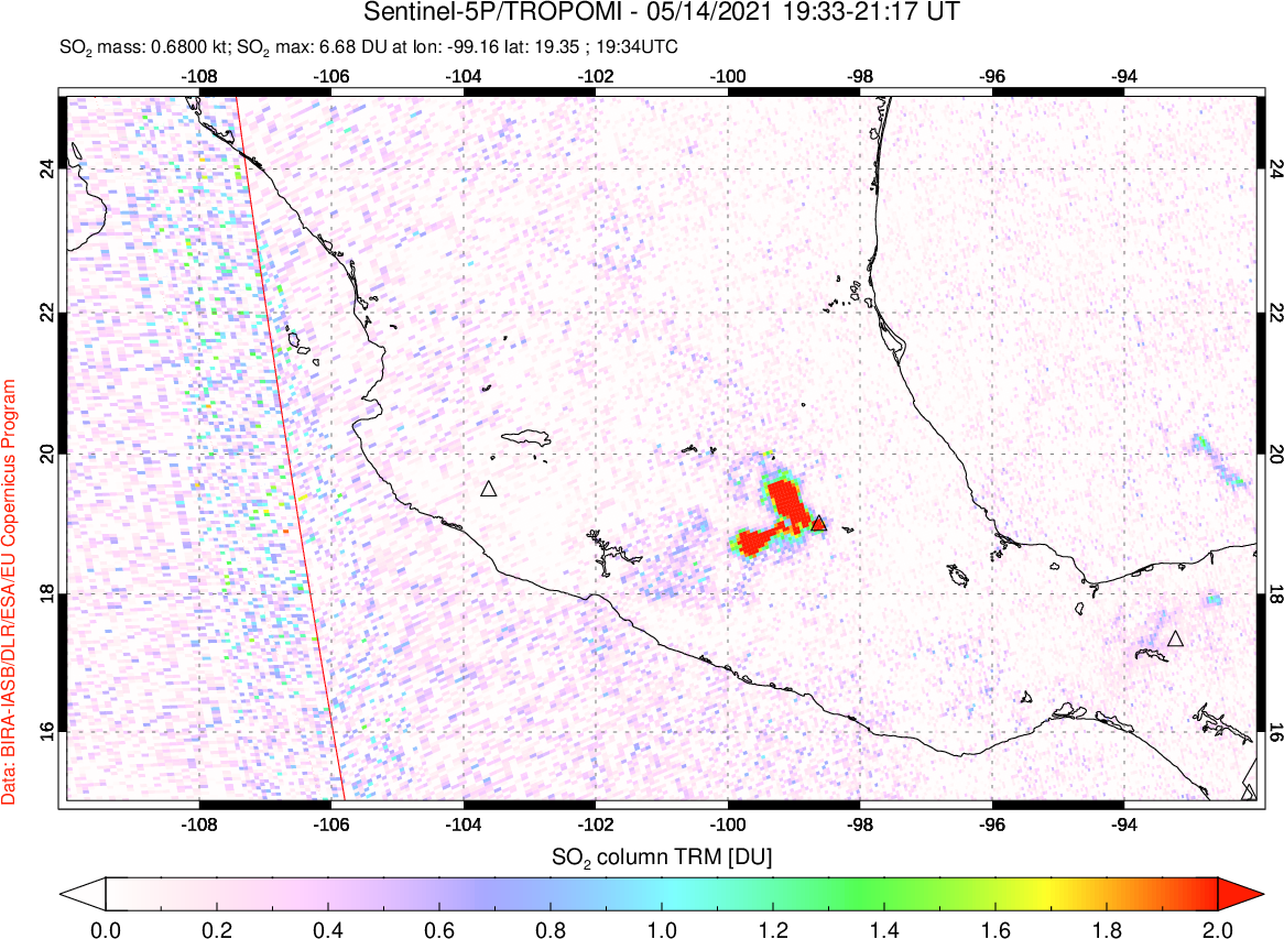 A sulfur dioxide image over Mexico on May 14, 2021.