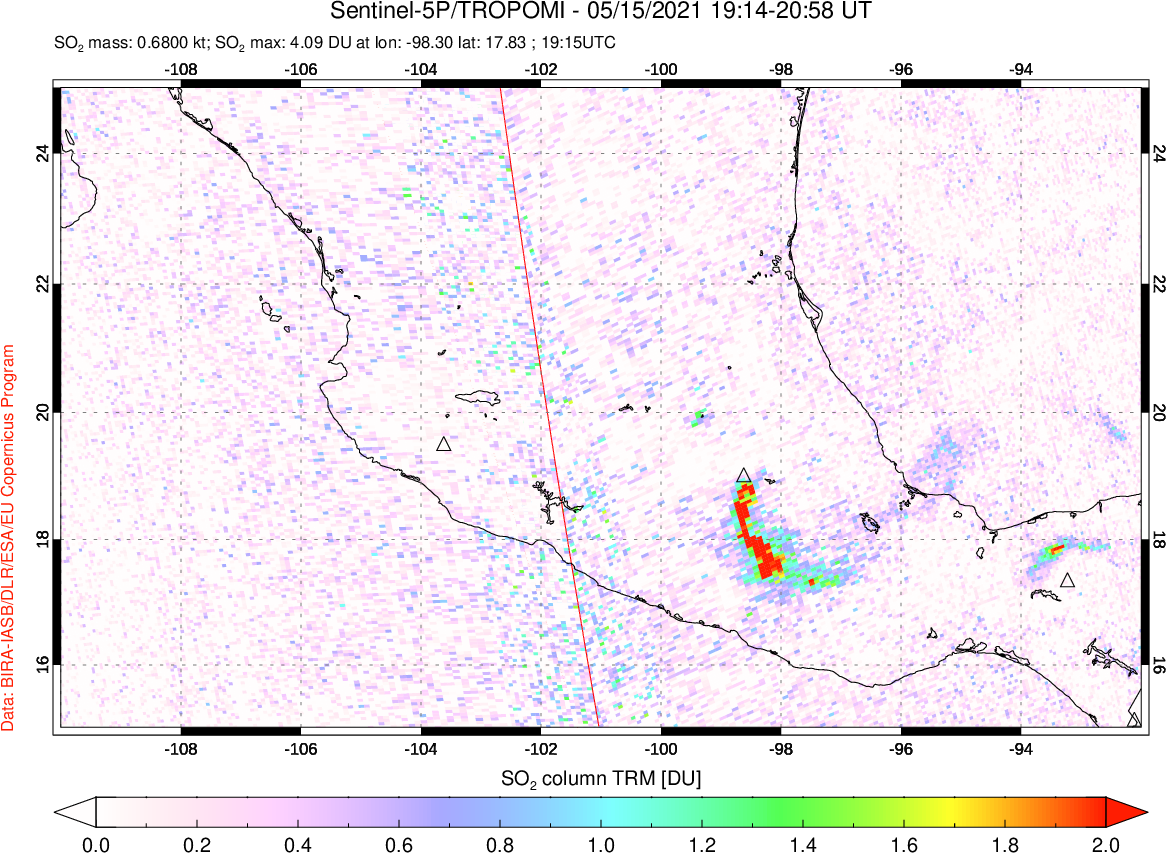 A sulfur dioxide image over Mexico on May 15, 2021.