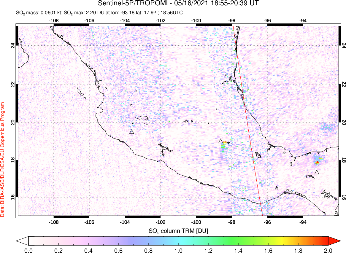 A sulfur dioxide image over Mexico on May 16, 2021.