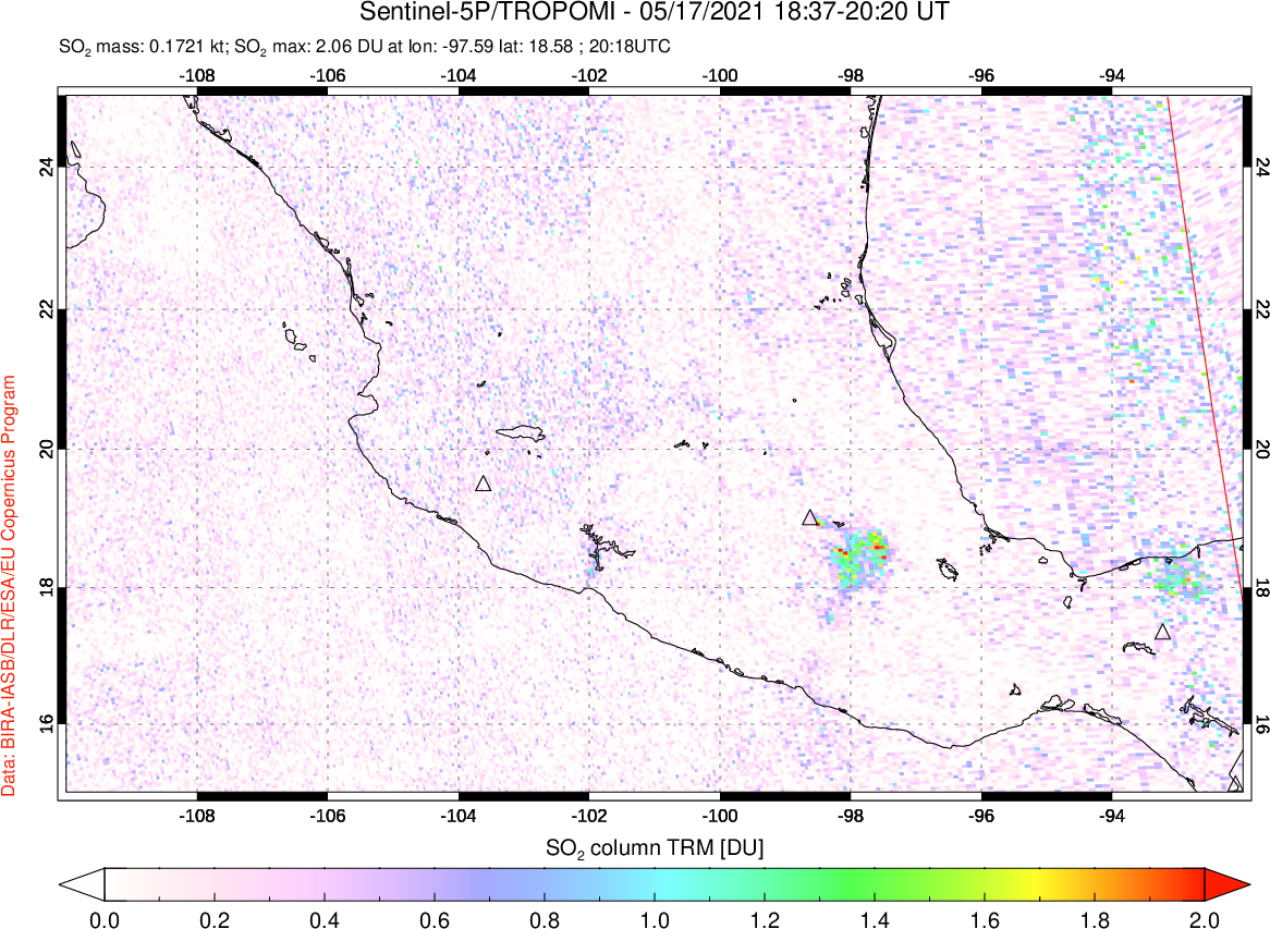 A sulfur dioxide image over Mexico on May 17, 2021.