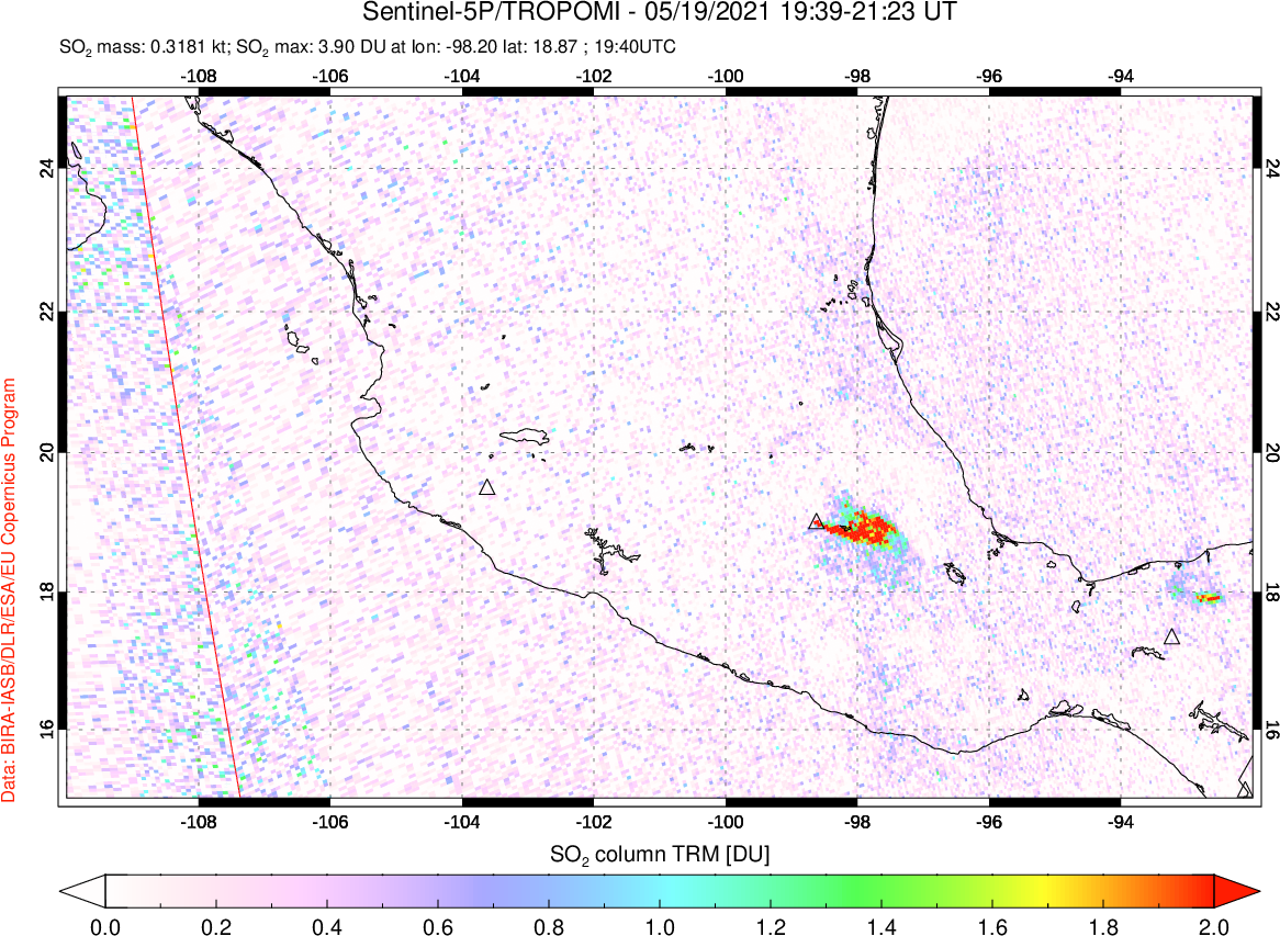A sulfur dioxide image over Mexico on May 19, 2021.