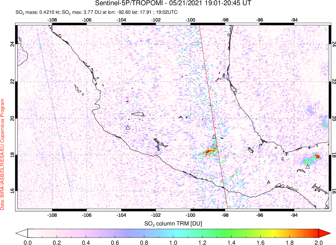 A sulfur dioxide image over Mexico on May 21, 2021.