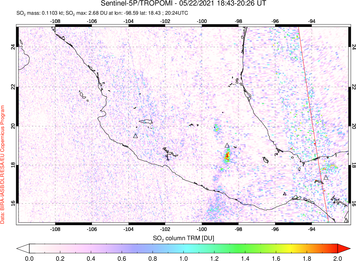 A sulfur dioxide image over Mexico on May 22, 2021.