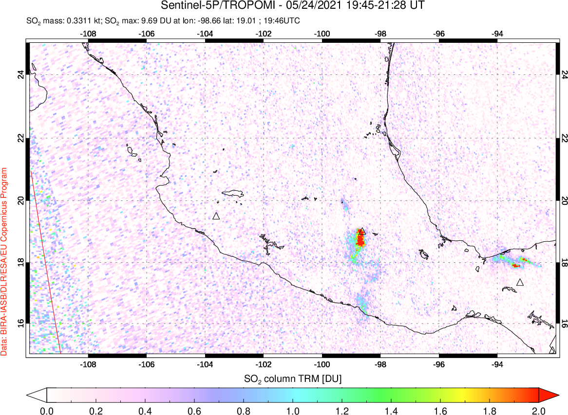 A sulfur dioxide image over Mexico on May 24, 2021.