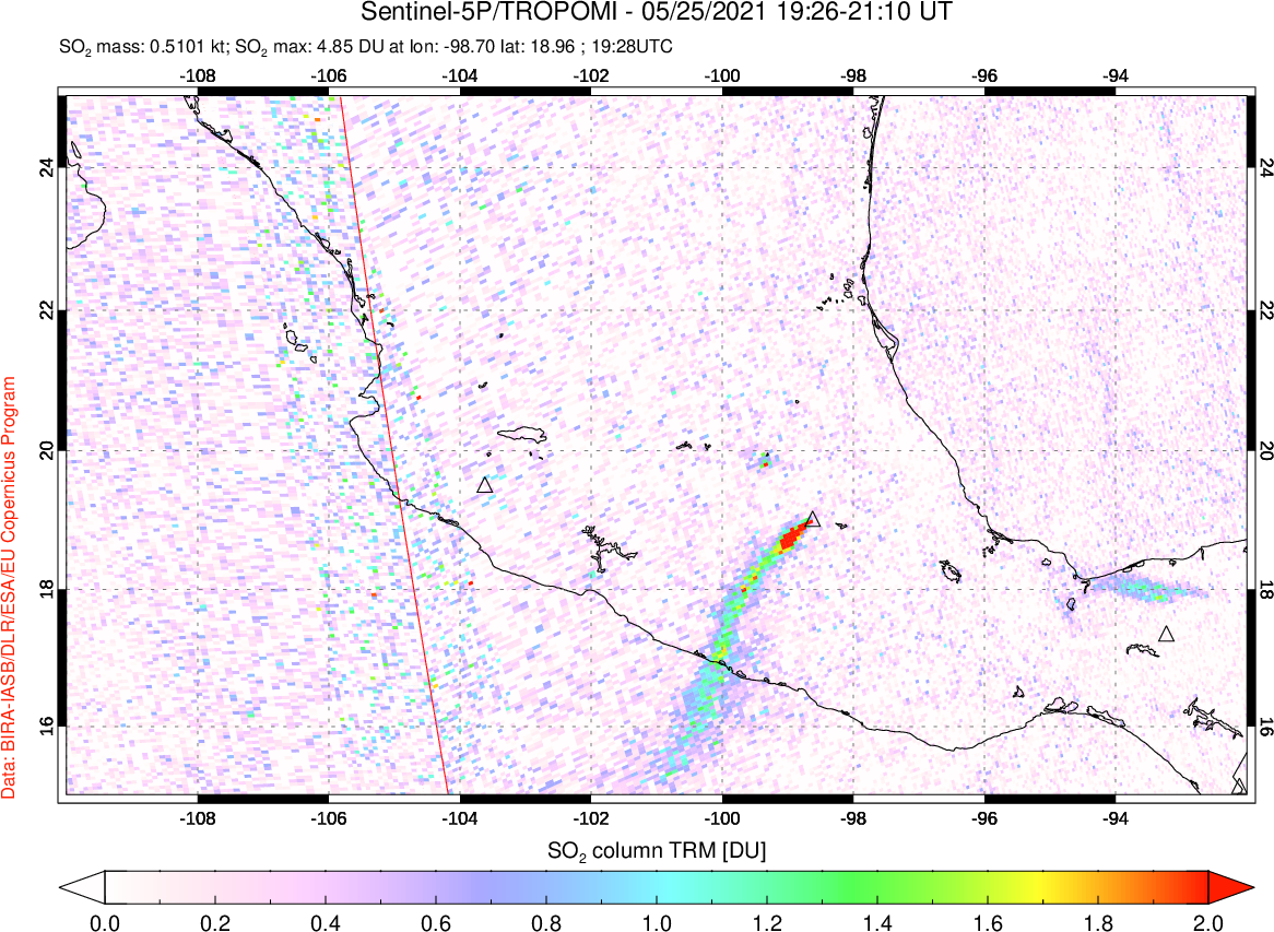 A sulfur dioxide image over Mexico on May 25, 2021.