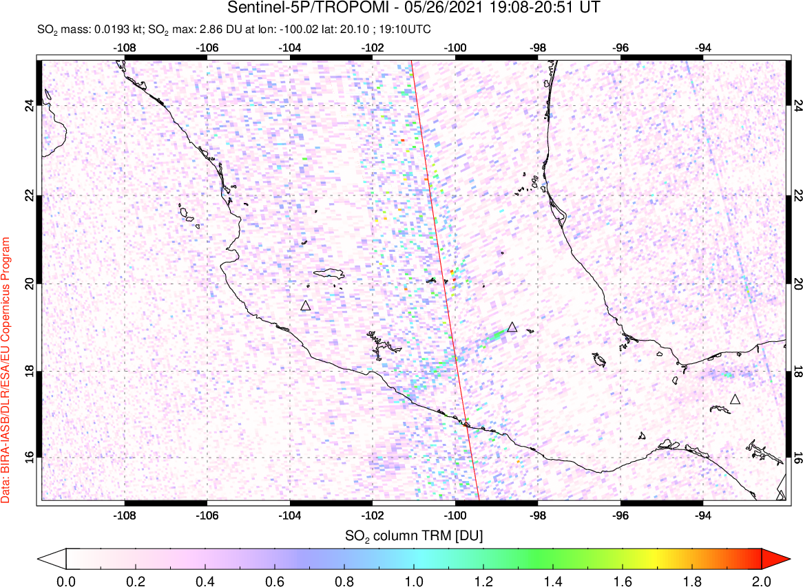 A sulfur dioxide image over Mexico on May 26, 2021.