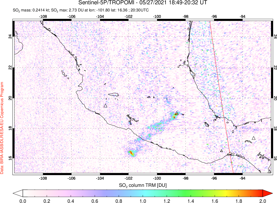 A sulfur dioxide image over Mexico on May 27, 2021.