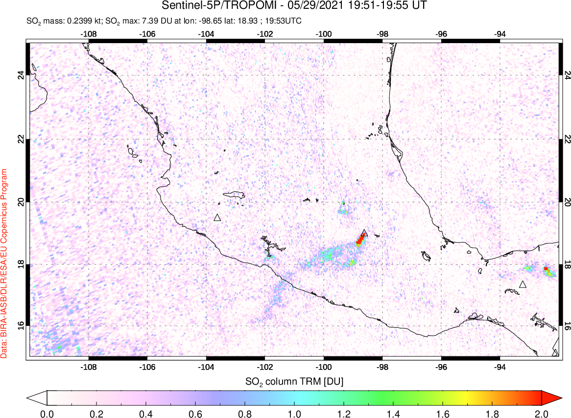 A sulfur dioxide image over Mexico on May 29, 2021.