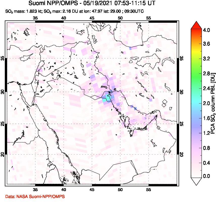 A sulfur dioxide image over Middle East on May 19, 2021.