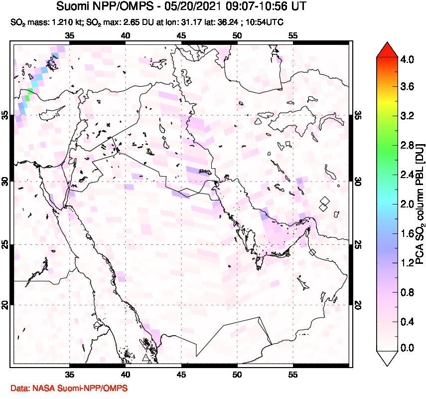 A sulfur dioxide image over Middle East on May 20, 2021.